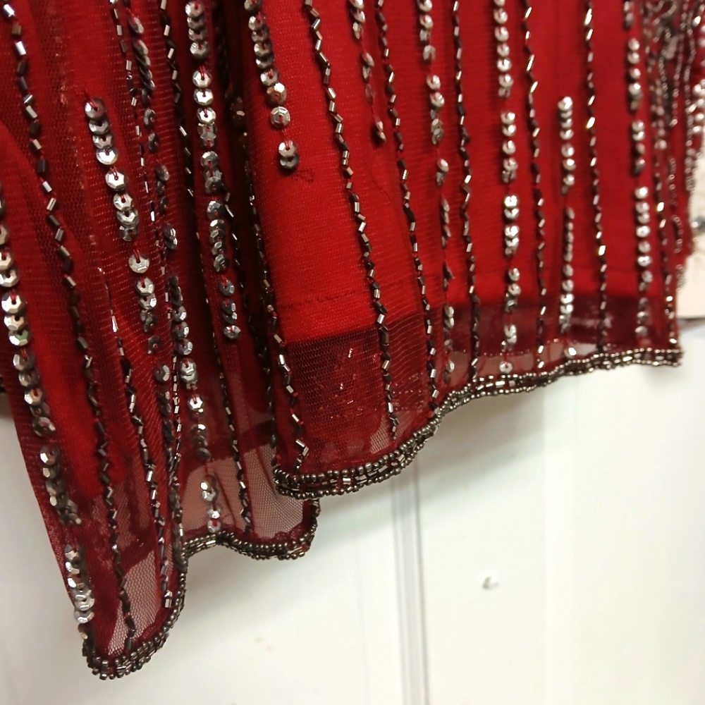 Prelude Elegant Cranberry Red Beaded Rayon Knee High Dress Size 16 New With Tags - Picture 9 of 11